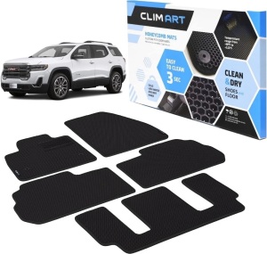 CLIM ART WaterTrap Custom Fit Floor Mats for GMC Acadia 2017-2023, 1&2 Row, Car Mats Floor Liner, All-Weather, Car Accessories Man & Woman, Black/Black - FL011517129