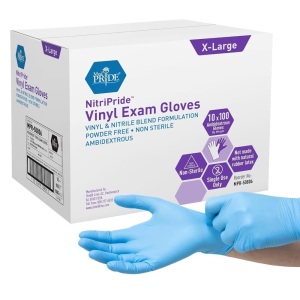 MED PRIDE NitriPride Nitrile-Vinyl Blend Exam Gloves, X-Large 1000 - Powder Free, Latex Free & Rubber Free - Single Use Non-Sterile Protective Gloves for Medical Use, Cooking, Cleaning & More