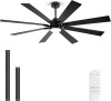 72 Inch Ceiling Fan with Lights, Large Outdoor Ceiling Fans with Light, Black Industrial Ceiling Fan 8 Blades for Great Room, Large Living Room Patio Farmhouse Damp Rated, Quiet Reversible DC Motor