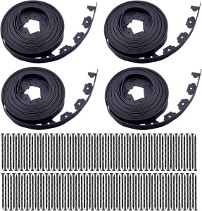 Garden Edging，160ft Landscape Edging with 200 Spikes for Lawn 2 Inch Tall(Black, 160FT)