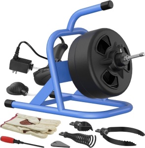 POPULO 50FT×5/16" Drain Cleaner Machine, Electric Drain Auger Drain Snake 50 Ft With 4 Cutters, Foot Switch For 1"-3" Pipe