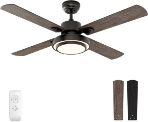 warmiplanet Ceiling Fan with Lights Remote Control, 52 Inch, Black (4-Blades)