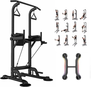 Power Tower Dip Station Pull Up Bar Exercise Tower Adjustable Pull Up Station Pull Up Tower Bar for Home Gym Multi-Function Strength Training Fitness Equipment