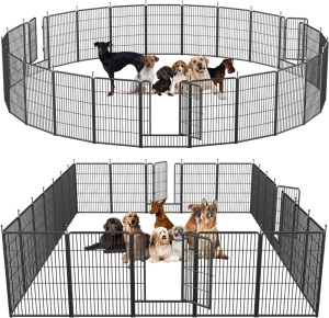 mestyl Dog Playpen, 32" Height 24 Panels Outdoor Pet Play Pen, Big Dog Exercise Play Pen for Large/Medium/Small Dogs, Foldable Puppy Pen for Indoor, Camping, RV, Anti-Rust Paint Finish, Quick Install