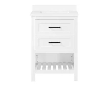 Home Decorators Collection Autumn 24 in. W x 19 in. D x 34 in. H Single Sink Bath Vanity in White with White Engineered Stone Top - Broken Top