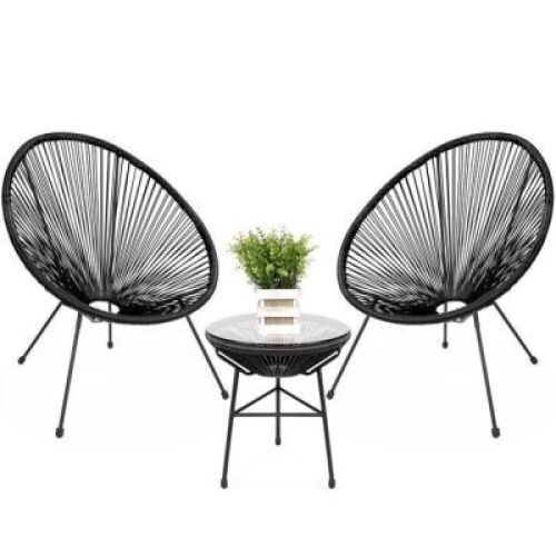 3-Piece All-Weather Patio Acapulco Bistro Set w/ Rope, Glass Top Table