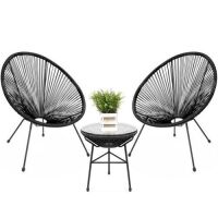 3-Piece All-Weather Patio Acapulco Bistro Set w/ Rope, Glass Top Table