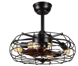 Caged Ceiling Fan with Lights - Black Outdoor Ceiling Fan with Remote and Reversible Fan Blades