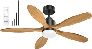 52 Inch Ceiling Fan with Light, Natural Wood Blades