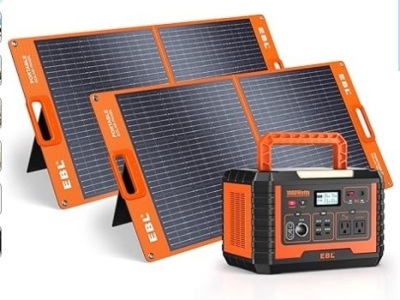 EBL Portable Power Station, Solar Generator 1000W and 2X 100W Portable Solar Panel with 2 x AC Outlets, 3 x QC3.0 USB, and PD60W port for Outdoor Camping, Home Emergency, RV/Van