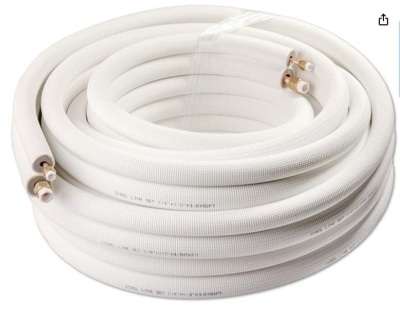 ICOOL 50 Ft. Mini Split Line Set, 1/4" & 1/2" O.D. Twin Copper Pipes, 3/8" Thickened PE Insulated Coil Copper Line with Nuts for Air Conditioner HVAC Refrigeration and Heating Equipment