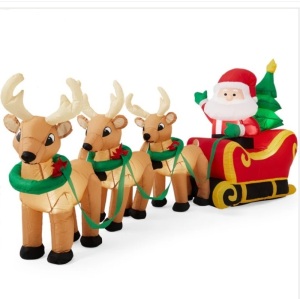 Lighted Inflatable Santa Claus & Reindeer Christmas Decoration - 9ft