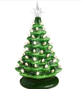 Pre-Lit Ceramic Tabletop Christmas Tree with Lights- 15in