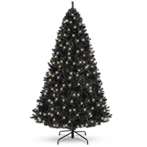 Pre-Lit Artificial Black Christmas Tree w/ Incandescent Lights, Metal Stand 6ft