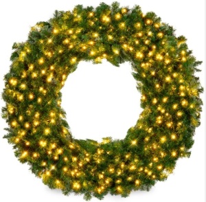 Pre-Lit Artificial Fir Christmas Wreath w/ LED Lights, Plug-In, PVC Tips 60"