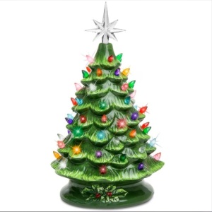 Pre-Lit Ceramic Tabletop Christmas Tree with Lights- 15in