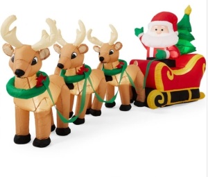 Lighted Inflatable Santa Claus & Reindeer Christmas Decoration - 9ft