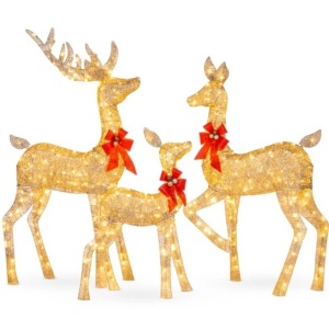 3-Piece Lighted Christmas Deer Set Outdoor Decor with LED Lights