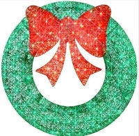 Pre-Lit Outdoor Christmas Wreath, LED Metal Holiday Decor w/ Bow - 36in