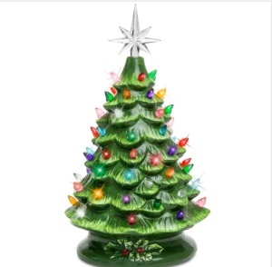 Pre-Lit Ceramic Tabletop Christmas Tree with Lights- 15in