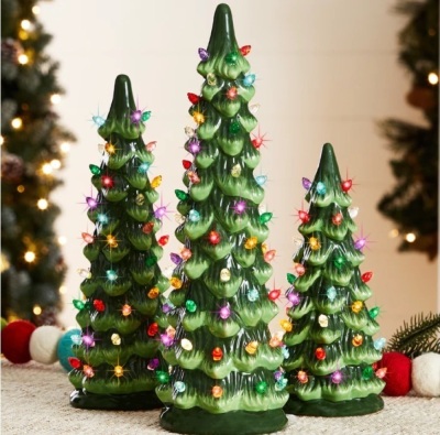 Set of 3 Pre-Lit Ceramic Tabletop Christmas Trees