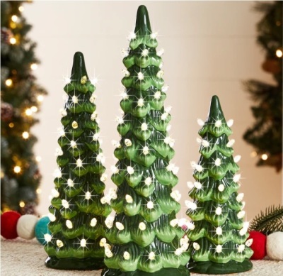 Set of 3 Pre-Lit Ceramic Tabletop Christmas Trees