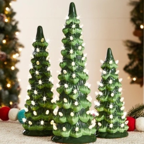 Set of 3 Pre-Lit Ceramic Tabletop Christmas Trees