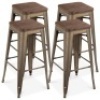 30in&nbsp;Metal Bar Stools w/Wood Seat, Set of 4&nbsp;- Appears New&nbsp;