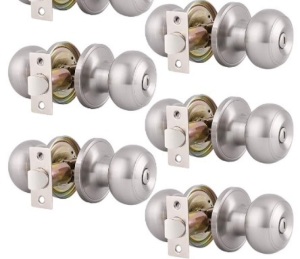 5 Pack Bathroom Bedroom Door Knobs Hardware, Round Privacy Knobs Locksets Interior Door Handles, Satin Nickel Finished, Stainless Steel Doorknob Bulk Pack