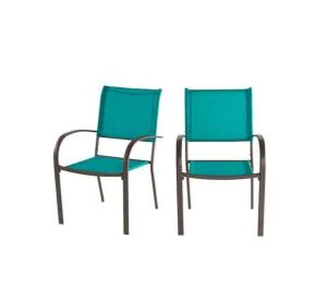 StyleWell Stationary Steel Split Back Sling Outdoor Patio Dining Chair in Emerald Coast Green, Set of 2 