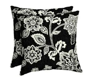 Arden Selections Ashland Black Jacobean Square Outdoor Throw Pillow, 16 x 16, 2 Pack 