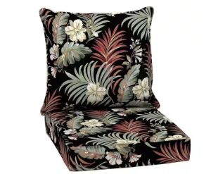 Lot of (3) Arden Selections 24 in. x 24 in. 2-Piece Deep Seating Outdoor Lounge Chair Cushion in Simone Black Tropical 