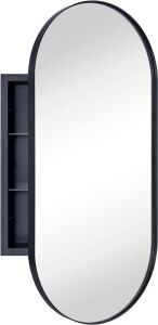 Matte Black Oval Recessed Bathroom Medicine Cabinet with Mirror 16" x 33" 