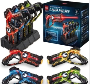 Set of 4 Rechargeable Laser Tag Blasters w/ Docking Station, No Vests Needed