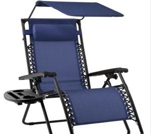 Folding Zero Gravity Recliner Patio Lounge Chair w/ Canopy, Side Tray