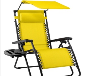 Folding Zero Gravity Recliner Patio Lounge Chair w/ Canopy, Side Tray