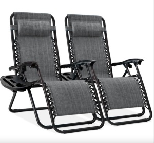 Set of 2 Adjustable Zero Gravity Patio Chair Recliners w/ Cup Holders