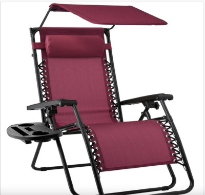 Folding Zero Gravity Recliner Patio Lounge Chair w/ Canopy, Side Tray