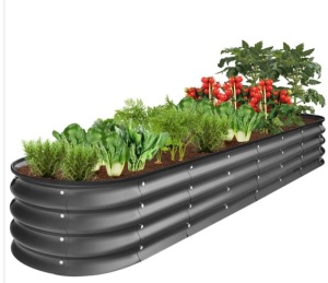 Outdoor Metal Raised Oval Garden Bed for Vegetables, Flowers - 8x2x1ft