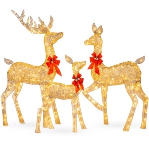 3-Piece Lighted 2D Christmas Deer Set Outdoor Decor w/ 175 LED Lights - 4ft