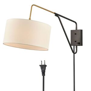 Mid-Century Fabric Plug-in Swing Arm Wall Lamp