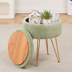 Round Faux Fur Footstool with Storage Space