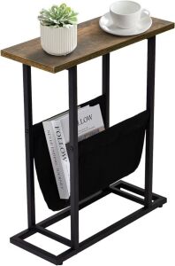 Narrow Small Side Table with Magazine Holder 