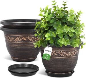 14" Plastic Planter Pot, 3 Pack 