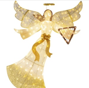 Lighted Outdoor Angel Christmas Decoration w/ 140 Lights, Harp, Stakes - 5ft