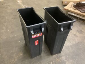 Lot of (2) 23 Gal. Black Highboy Waste Container - Bent 