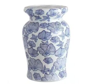 Jonathan Y Poppies 17.7 in. White/Blue Ceramic Garden Stool