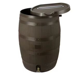 55 Gal. Barrel Premium Flat Back Rain with Removable Lid, Walnut Color - Dented Screen Frame