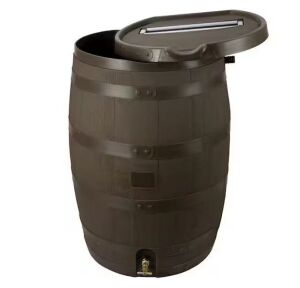 55 Gal. Barrel Premium Flat Back Rain with Removable Lid, Walnut Color 