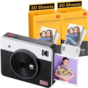 KODAK Mini Shot 3 Retro 4PASS 2-in-1 Instant Digital Camera and Photo Printer (3x3 inches) + 60 Sheets Cartridge Bundle, White